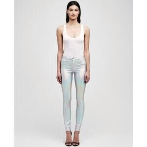 L’AGENCE Margot High Rise Skinny Jeans Iridescent Foil Size 27 Metallic Pants